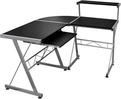 Produktbild von Eck-Computertisch Schreibtische PC Ecktisch Computertisch Schreibtisch L Form Schreibtisch Mit Tastaturauszug Schwarz 132x112x99 cm Holzwerkstoff