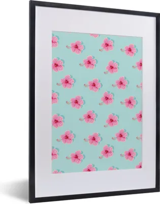 Produktbild von MuchoWow® Gerahmtes Poster Sommerlich - Blumen - Rosa - Blau 30x40 cm - Poster mit Schwarzem Bilderrahmen Wandposter Rahmen Foto Bilder - Wandposter Schlafzimmer