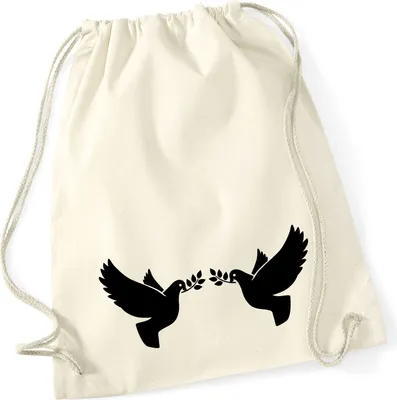 Produktbild von Huuraa Turnbeutel Friedenstauben 12 Liter Natural Baumwolle Rucksack Geschenkidee