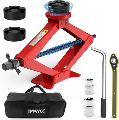 Imagen del producto de Gato hidráulico de tijera, capacidad de 2,5 toneladas, altura de elevación de 13 a 43 cm, con base de goma, para automóviles y SUV