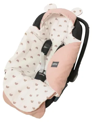 Produktbild von Bellochi Musselin Einschlagdecke Babyschale 90x90cm - Leichte Sommer Babydecke mit Kapuze & Fußsack für Auto & Kinderwagen - 3 & 5-Punkt-Gurt Kompatibel - Atmungsaktive Baumwolle - Antiallergisch