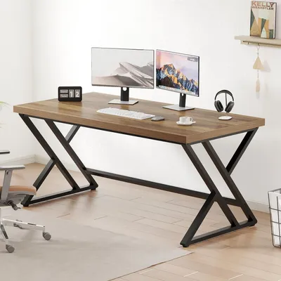 Image de Table d'ordinateur en bois Bureau rustique pour bureau à domicile & chambre à coucher