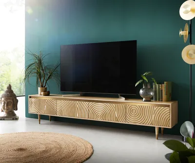 Produktbild von DELIFE Lowboard Budaya 220 cm Mango Natur 4 Türen Fuß rund