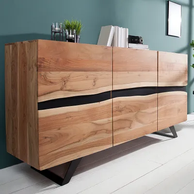 Produktbild von riess-ambiente Massivholz Sideboard AMAZONAS 150cm Akazie natur Metall schwarz Baumkante Kommode Wohnzimmerschrank Schrank