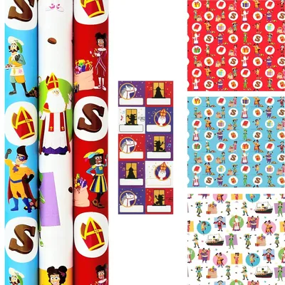Productafbeelding van Club Van Sinterklaas Inpak Cadeaupapier incl. 60 naamstickers - 18 Rollen 70 cm x 2 meter