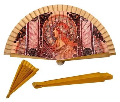 Hölzerner Faltfächer mit Sternzeichen-Motiv, 42 cm