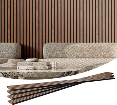 Obrázek produktu pro VEVOR akustické panely, akustické panely, 2400 x 200 mm, dřevěné stěnové panely z MDF s akcenty pro moderní interiérové stěny, nástěnné panely z umělého ořechu, sada 4 kusů