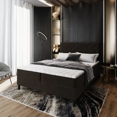 Produktbild von Masseno Boxspringbett ROKIS 140x200 cm Komplett-Set mit Bonell Matratze und Topper, Polsterbett mit Bettkästen -Braun, MONOLITH 29