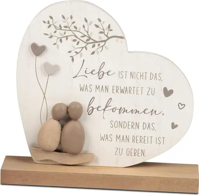 Produktbild von formano Deko Herz Holz mit Fuß und Spruch 20 cm Liebevolle Wohn-Deko Steinoptik