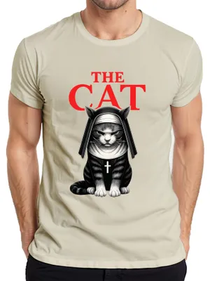 Imagen del producto de Camiseta negra para hombre, estilo gótico, con motivos de "La Gata Monja", ideal para Halloween, diseño de terror, colores oscuros, talla XXL