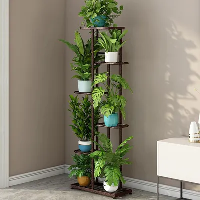 Image de Support pour plantes en pot - Étagère à fleurs à 6 niveaux - Structure métallique - Pour plusieurs pots de fleurs - Intérieur/extérieur - À monter soi-même - Rouge