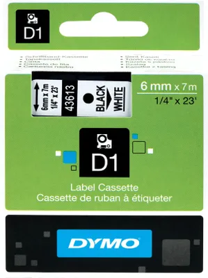 Produktbild von DYMO D1  Schriftband 43613   6mmx7.0m schwarz->weiß
