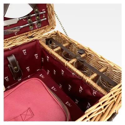 Produktbild von Picknickkoffer aus Weide und Leder Bordeaux für 4 Personen