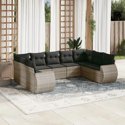 Produktbild von 9-tlg. Garten-Sofagarnitur mit Kissen Grau Poly Rattan 3254137