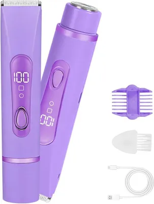 Productafbeelding van Elektrische scheerapparaat met dubbele scheerkop, 2-in-1, met IPX7 waterdichtheid, USB-oplaadbaar, LCD-display, bikini-trimmer, epileerapparaat voor gezicht, oksels, armen en benen
