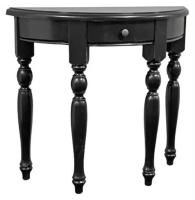 Immagine prodotto di Tavolino consolle Casa Padrino con cassetti, colore nero - Tavolino a mezzaluna in legno massello - 82 x 32 x 75 cm