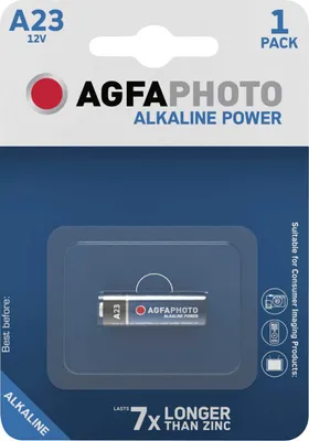 Zdjęcie produktu dla AgfaPhoto 110-803807, Bateria do ponownego naładowania, A23, Alkaliczny, 12 V, 1 szt., Czarny, Niebieski, Czerwony, Biały