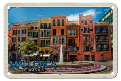 Produktbild von Blechschild Reise 18x12cm Mallorca Spanien Palma Brunnen Urlaub