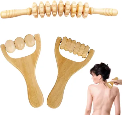 Produktbild von Massageroller Holz Set von 3 Stück, Multifunktionale Faszienrolle für Zuhause, Büro und Reisen