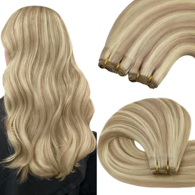 Produktbild von Echthaar Tressen Blond Gesträhnt 40 cm 100g #18/613 zum Einnahen