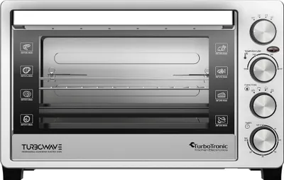 Produktbild von TurboTronic Minibackofen – EVS30 – 30 l, 1500 W, Umluft, Drehspieß, Edelstahl, 2 Backbleche, Timer, Innenbeleuchtung, kompakter Tisch-, Pizza- und Campingofen