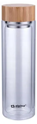 Produktbild von Alpina, Borosilikat-Glasflasche 450 ml doppelwandig mit Teefilter, Transparent