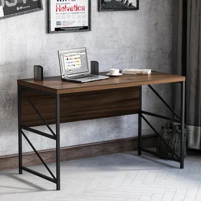 Immagine prodotto di Scrivania Vigor - scrivania per computer, scrivania per laptop, scrivania da studio per l'ufficio di casa con gambe in metallo dal design rustico (noce/nero)