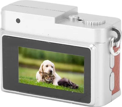 Zdjęcie produktu dla Sxhlseller Brelok do kluczy, mały retro aparat cyfrowy, kolorowy ekran 1080p FHD 0,96 cala, brelok do kluczy z lampą błyskową, 4 filtry do zdjęć z podróży (brązowy)