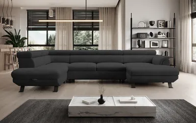 Obrázok produktu pre DomoHome ECKSOFA RAVEN XL - Rohová pohovka s funkciou spania s rozkladacím lôžkom, nastaviteľné opierky hlavy, lôžková skrinka, veľká pohovka 334x198x162 cm ľavá strana antracit