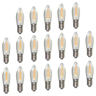 Produktbild von Erzgebirgslicht - AUSWAHL - 19 Stück LED Filament Topkerze 14-55 V 0,1 W für INNEN, für 4-16 Brennstellen E10 Riffelkerze Ersatzbirne Glühbirne Glühlämpchen für Lichterketten Pyramide Schwibbogen