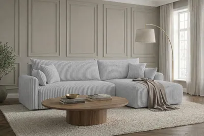 Produktbild von Kaiser Möbel Ecksofa mit Schlaffunktion, Cordstoff Tilia, Grau, Rechts, JAPANDI