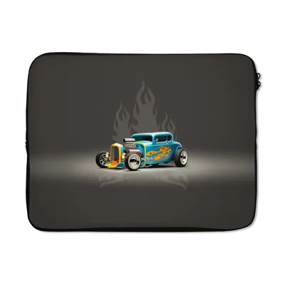 Produktbild von MuchoWow® Laptop Hülle 15 Zoll Auto - Oldtimer - Flammen - Blau Laptoptasche - Laptoptasche - Sleeve - Rundum-Schutz