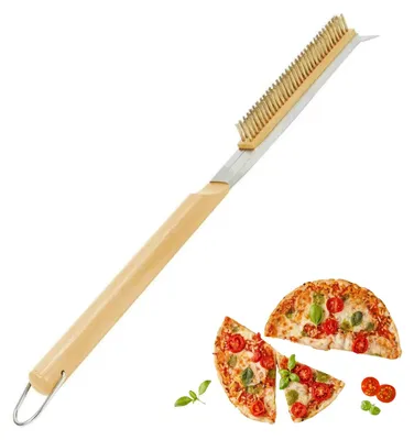 Produktbild von Pizzaofenbürste mit Holzgriff – Messingborsten – für Grillroste und Pizzasteine