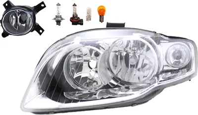 Imagen del producto de Faro delantero compatible con Audi A4 8E, modelo de 11/04 a 06/08, con bombillas H7, H7, luz antiniebla y luz de posición. Referencias: 8E0941003BK, 8E0941699C, 8E0941699E. Johns
