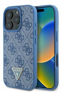 Produktbild von GUESS Tasche passend für IPHONE 16 Pro GUHCP16LP4TDPB (Kunstleder 4G Triangle Strass) blau