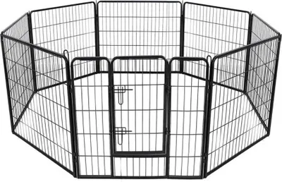 Produktbild von Professioneller schwarzer Welpenauslauf, Hundeauslauf XL – 640 cm Umfang – 100 cm hoch – robuster Metallrahmen – Hundehütte – Hundehütte