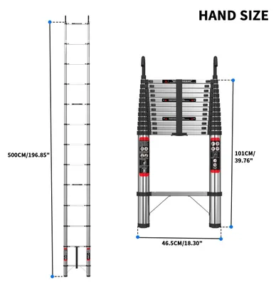 Produktbild von Teleskopleiter - 5 m Ausziehleiter - 14 Sprossen - Abnehmbare Haken - Edelstahl - Tragkraft 150 kg - EN131
