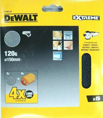 Produktbild von DeWALT Schleifgitter für Exzenterschleifer, 150 mm, Körnung 120, 5 Stück