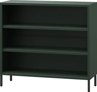 Produktbild von Jan Nowak Niedriges Bücherregal mit 3 Ebenen Luca Aufbewahrungsregal Standregal 2 verstellbare Fachböden Metall, 100 x 90 x 35 cm, Flaschengrün