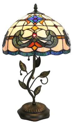 Tiffany Tischlampe, Vintage Glas, 30 cm, Metallbasis, Schlafzimmer
