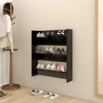 Image de The Living Store Armoire à chaussures murale Noir 80x18x90 cm Bois composite