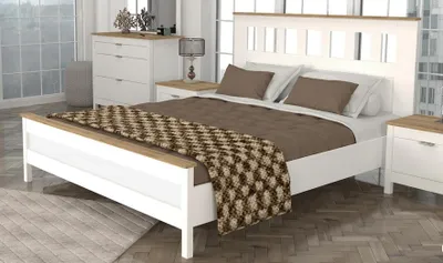 Image de Lit double Chambre à coucher 160сm matelas gris style moderne bois