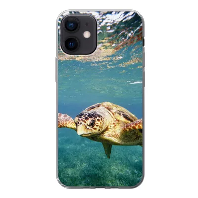 Produktbild von MuchoWow® Handyhülle Schutzhülle Hülle für iPhone 12 Schildkröte - Wasser - Blau Silikon Softcase Handy Hülle - Schutzhülle