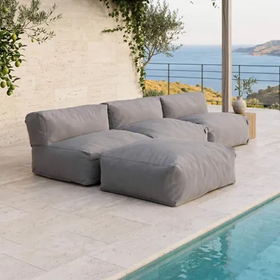 Produktbild von Modulares Ecksofa mit 3 Sesseln und 1 grauem Hocker - Oviala Mixi