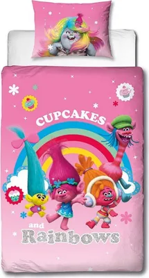 Produktbild von Trolls Bettwäsche, Pink/Blau, Einzelbett, Regenbogen Dreams, 50% Baumwolle 50% Polyester, offiziell lizenziert, AG143