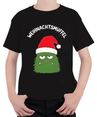 Produktbild von WEIHNACHTSMUFFEL Weihnachtsmonster Nikolausmütze sarkastisch Kinder T-Shirt, Schwarz, 104