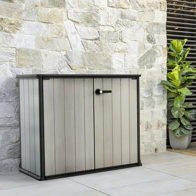 Immagine prodotto di Dmora Armadio da Esterno Kindersley 77x139.5x120h cm Grigio, Un'anta Portattrezzi, Impermeabile