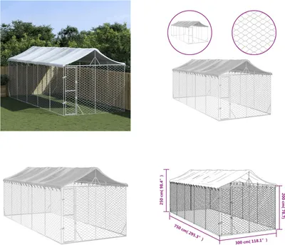 Immagine prodotto di vidaXL Cuccia per cani da esterno con tetto argentato 3x7,5x2,5m in acciaio zincato - Cuccia per cani da esterno - Cuccia per cani - Gabbia per cani