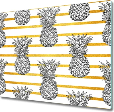 Produktbild von Glas Herdabdeckplatte 60x52 cm Spritzschutz Glasabdeckplatte Schneidebrett Ananas Streifen