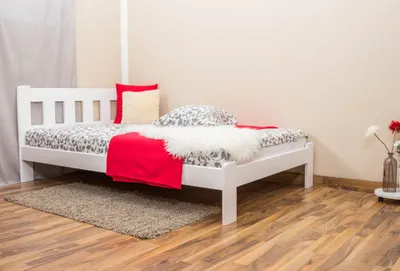 Produktbild von Bett 120x200 cm weiß lackiert Kiefer Massivholz inkl. Lattenrost